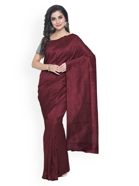 Kalamandir Burgundy Striped Silk Blend Saree