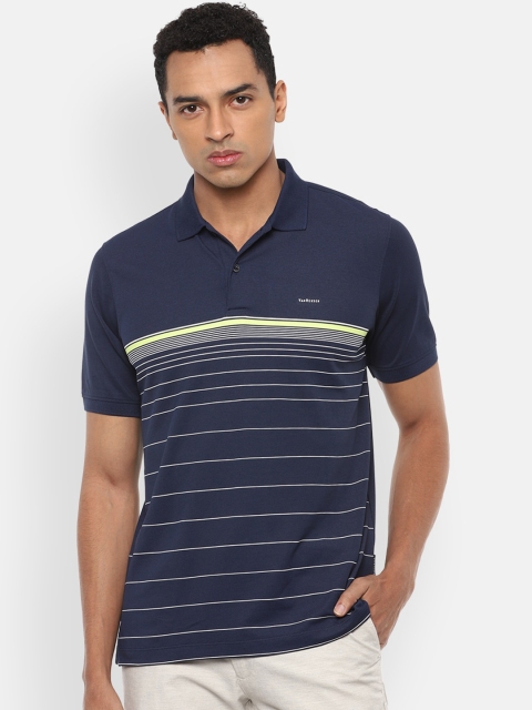 Van Heusen Men Navy Blue Striped Polo Collar T-shirt
