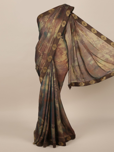 Pothys Brown Printed Poly Chiffon Saree