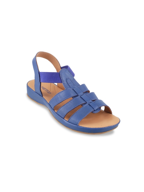 Metro Women Blue Solid Leather Open Toe Flats