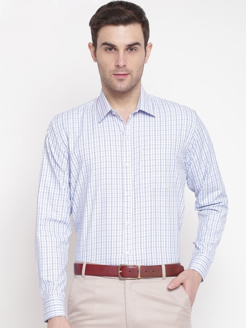 GHPC Men Blue & White Regular Fit Checked Formal Shirt