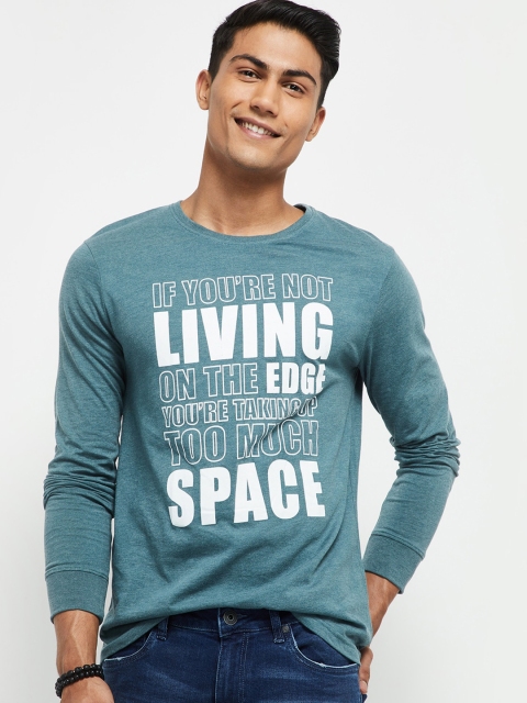 max Men Green Printed Round Neck T-shirt
