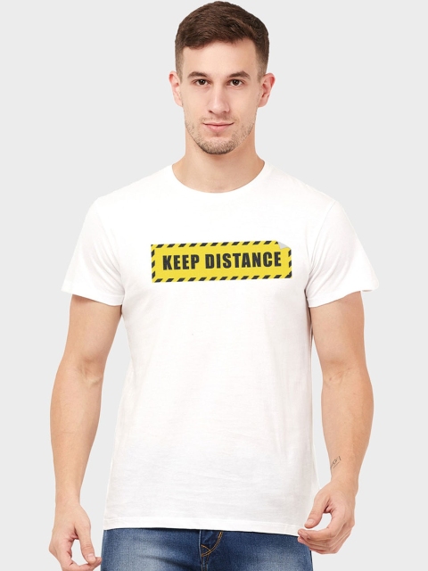 Free Authority Men White Printed Round Neck Cotton Pure Cotton T-shirt