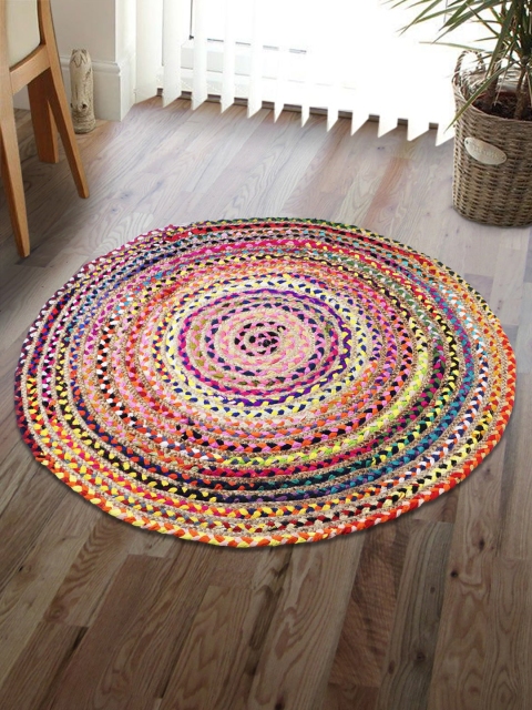 HomeStorie Multicoluored Natural Jute & Cotton Sustainable Chindhi Round Floor Carpet, Multi
HomeStorie Multicoluored Natural Jute & Cotton Sustainable Chindhi Round Floor Carpet, Multi