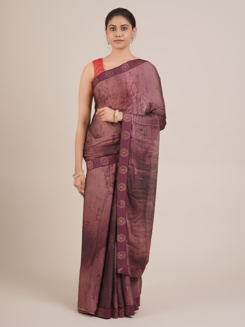 Pothys Purple Printed Poly Chiffon Saree