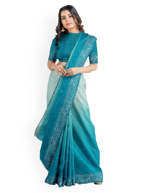 Kalamandir Blue Embellished Silk Blend Saree