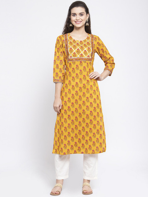 ANAISA Women Mustard Ethnic Motifs Printed Kurta 
ANAISA Women Mustard Ethnic Motifs Printed Kurta