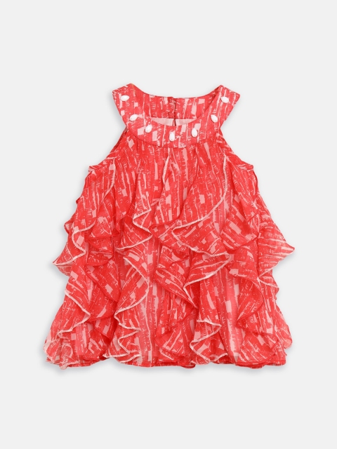 Nauti Nati Girls Coral Printed A-Line Dress