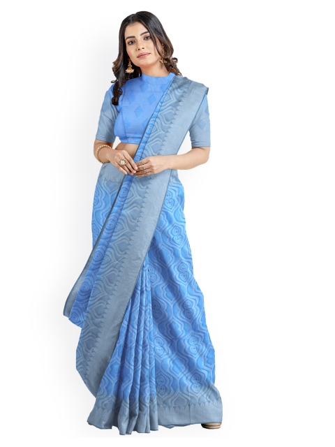 Kalamandir Turquoise Blue & Grey Silk Blend Printed Banarasi Saree