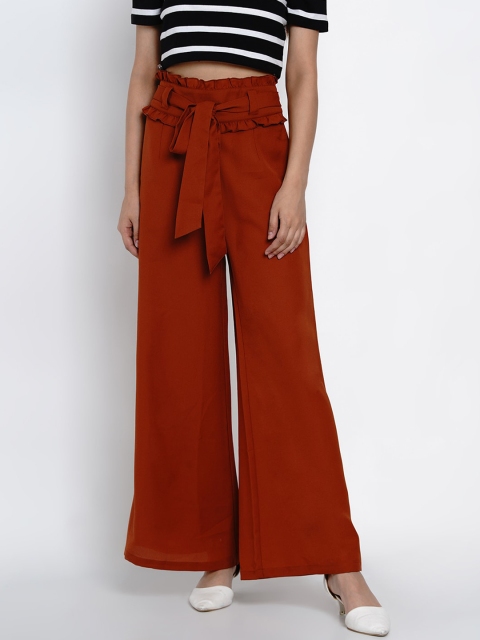 Texco Women Rust Red Regular Fit Solid Bootcut Trousers