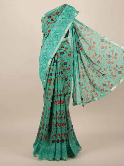 Pothys Green & Red Poly Chiffon Printed Saree