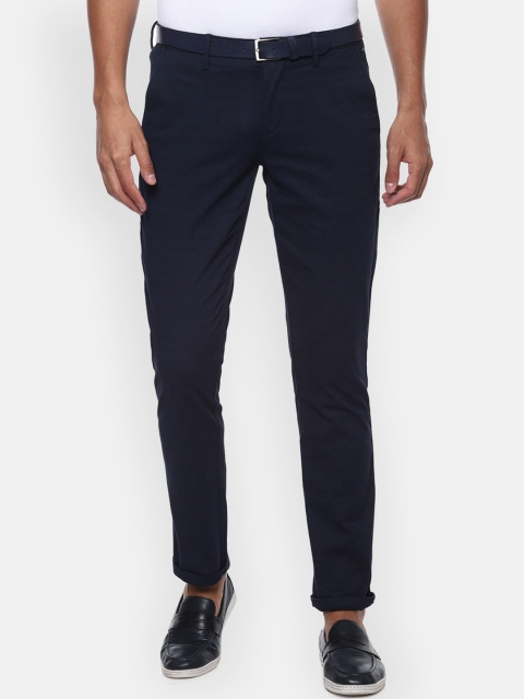 Louis Philippe Sport Men Navy Blue Slim Fit Solid Regular Trousers