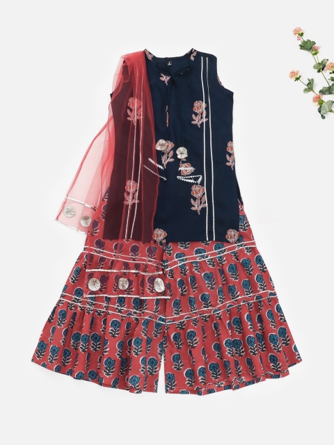 The Magic Wand Girls Navy Blue & Red Embroidered Regular Kurti & Sharara with Dupatta
The Magic Wand Girls Navy Blue & Red Embroidered Regular Kurti & Sharara with Dupatta