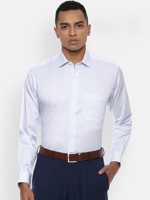 Van Heusen Men White & Blue Regular Fit Striped Formal Shirt
