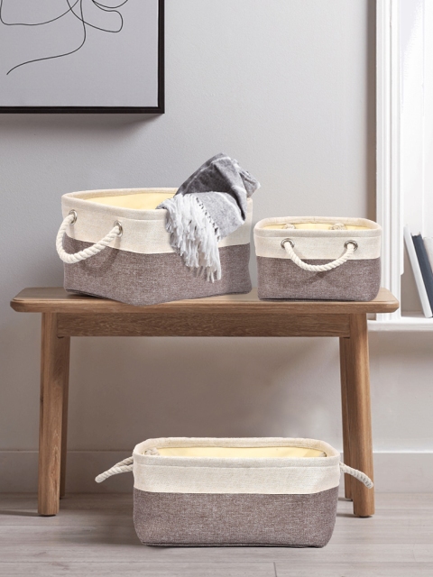 Clasiko Set Of 3 Khaki & Cream -Coloured Colourblocked Handcrafted Basket Organisers
Clasiko Set Of 3 Khaki & Cream -Coloured Colourblocked Handcrafted Basket Organisers