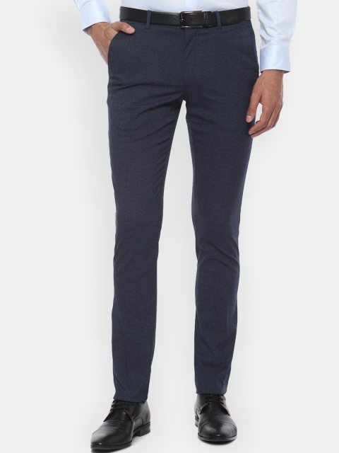 Louis Philippe Men Navy Blue Slim Fit Solid Formal Trousers