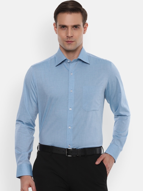 Louis Philippe Men Blue Pure Cotton Self-Design Formal Shirt