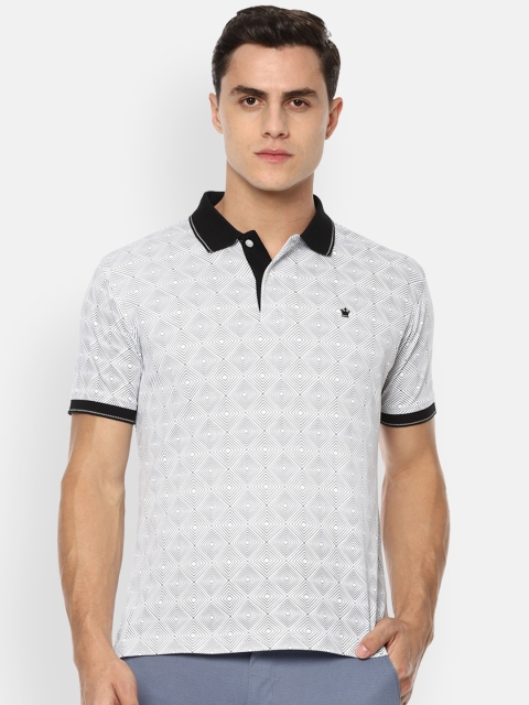 Louis Philippe Men White & Grey Printed Polo Collar T-shirt