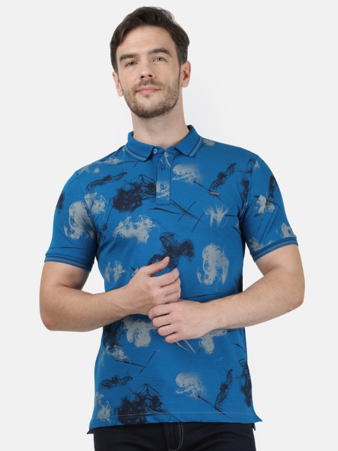 Monte Carlo Men Blue & Black Printed Polo Collar T-shirt