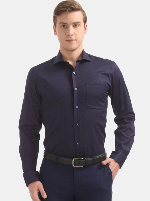 AD By Arvind Men Navy Blue Regular Fit Printed Pure Cotton Formal Shirt