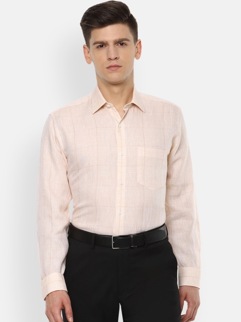 Van Heusen Men Beige Regular Fit Checked Formal Shirt