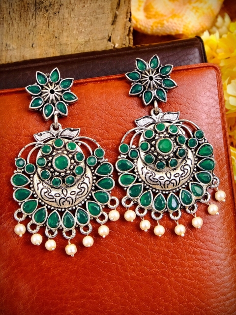 Crunchy Fashion Oxidized Silver-Plated Green & White Stone Studded Floral Drop Earrings
Crunchy Fashion Oxidized Silver-Plated Green & White Stone Studded Floral Drop Earrings