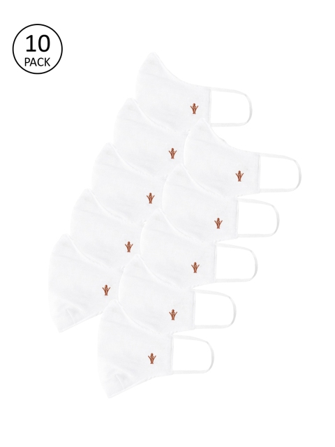 RAMRAJ COTTON Unisex Pack Of 10 White Solid 2-Ply Reusable Cloth Masks