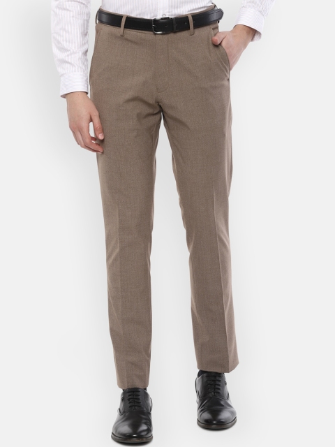 Louis Philippe Men Brown Slim Fit Solid Formal Trousers
