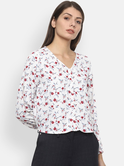 Van Heusen Woman White & Red Floral Shirt Style Top