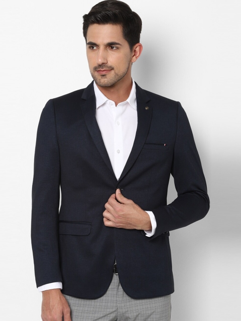 Allen Solly Men Navy Blue Solid Slim-Fit Single-Breasted Semi Formal Blazer