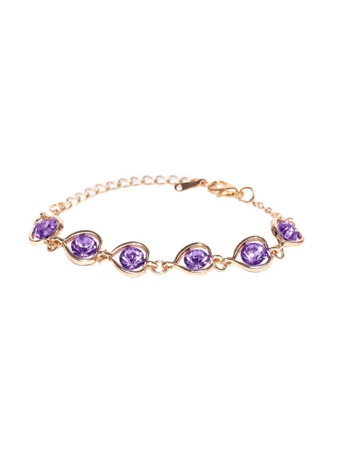 OOMPH Women Purple Heart Cubic Zirconia Delicate Bracelet, Gold