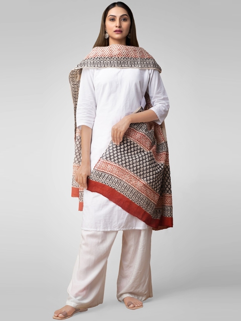 Unnati Silks Cream-Coloured & Black Printed Dupatta