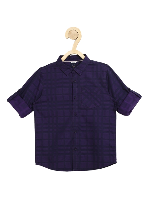 Allen Solly Junior Boys Navy Blue Pure Cotton Slim Fit Checked Casual Shirt