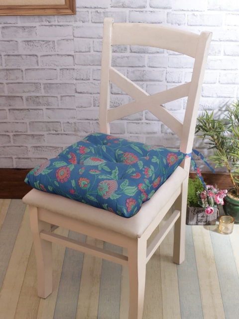 Rajasthan Decor Set of 2 Blue & Green Printed Cotton Chair Pads