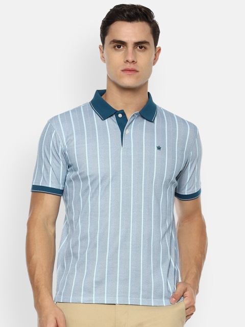 Louis Philippe Men Blue Striped Polo Collar T-shirt