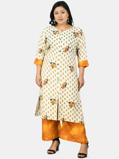 DesiNoor com Plus Size Women Off White & Orange Printed Regular A-Line Kurta & Palazzos
DesiNoor com Plus Size Women Off White & Orange Printed Regular A-Line Kurta & Palazzos