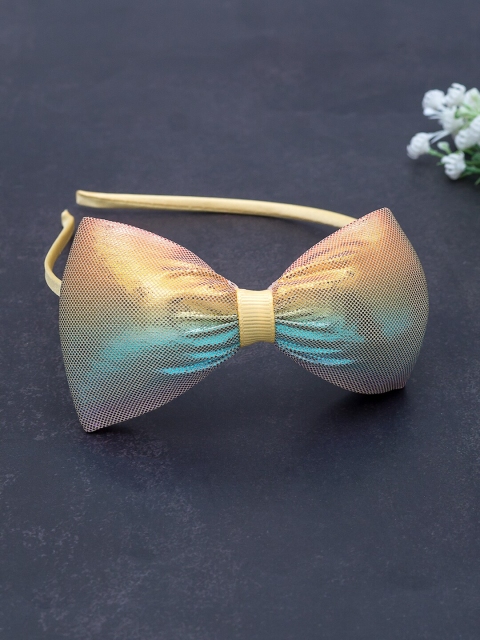 Golden Peacock Gold-Toned Hairband with Bow Detail