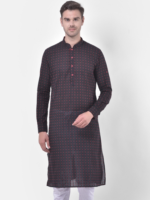 LAMAAYA Men Black & Red Geometric Printed Cotton Kurta