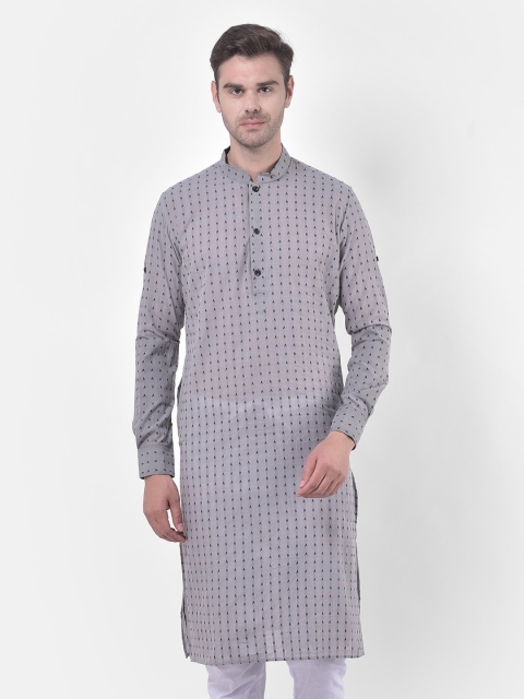 LAMAAYA Men Silver-Colured Woven Design Kurta