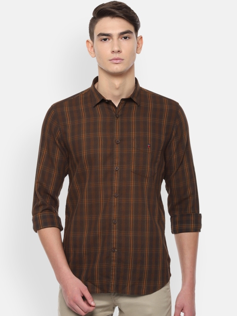 Louis Philippe Sport Men Brown Pure Cotton Slim Fit Checked Casual Shirt