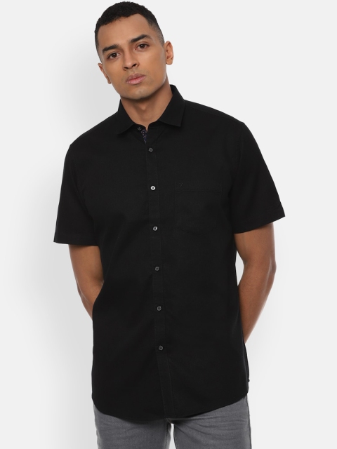 Van Heusen Sport Men Black Pure Cotton Slim Fit Solid Casual Shirt