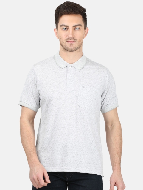 Monte Carlo Men Grey Melange Self Design Polo Collar T-shirt