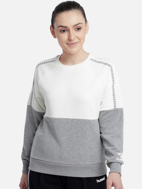 hummel Women Grey Melange & White Colourblocked Sweatshirt