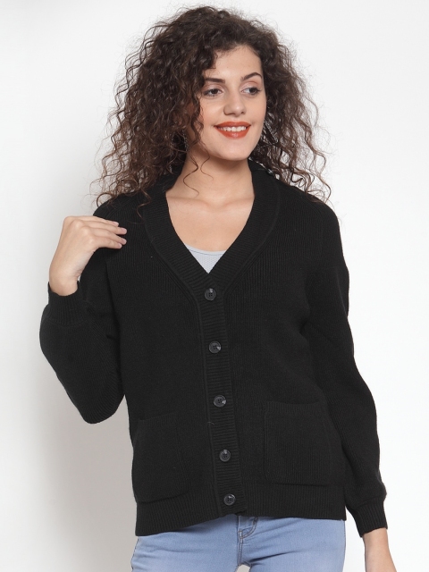 Global Republic Women Black Solid Cardigan Sweater