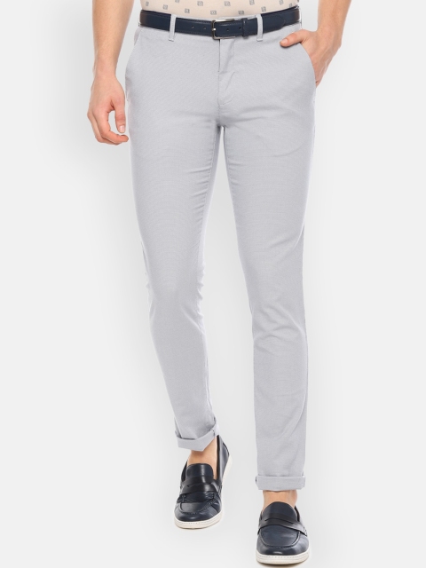 Louis Philippe Sport Men Grey Slim Fit Self Design Regular Trousers