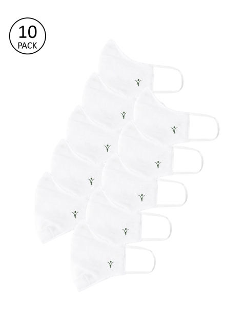 RAMRAJ COTTON Unisex Pack Of 10 White Solid 2-Ply Reusable Cloth Masks