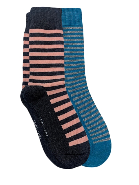 Mint & Oak Men Pack Of 2 Striped Calf length Socks, Blue
