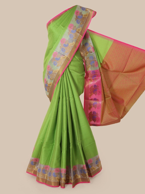 Pothys Green & Pink Cotton Blend Woven Design Chanderi Saree