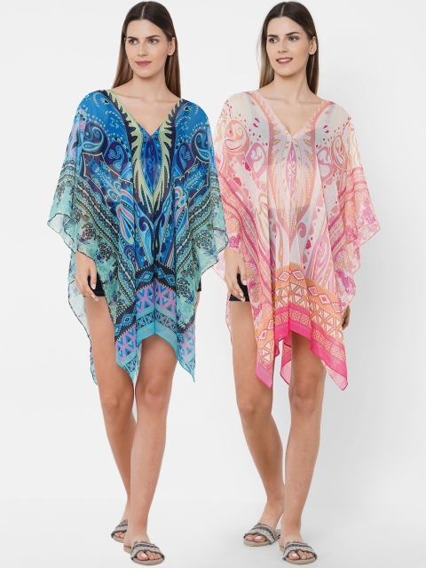 Get Wrapped Women Pack Of 2 Printed Cover-Up Swim Dress, Pink