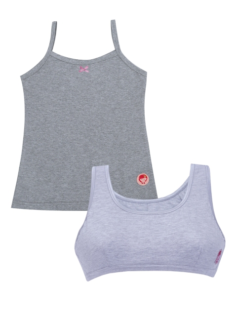DChica Grey Melange Non Padded Everyday Bra With Camisole DCCMMR6620/xxxs